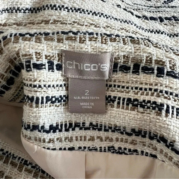 Chico’s Tweed Jacket Size 3 (16-18) Stripped Blazer Zip Closure Side Pockets - Picture 16 of 16